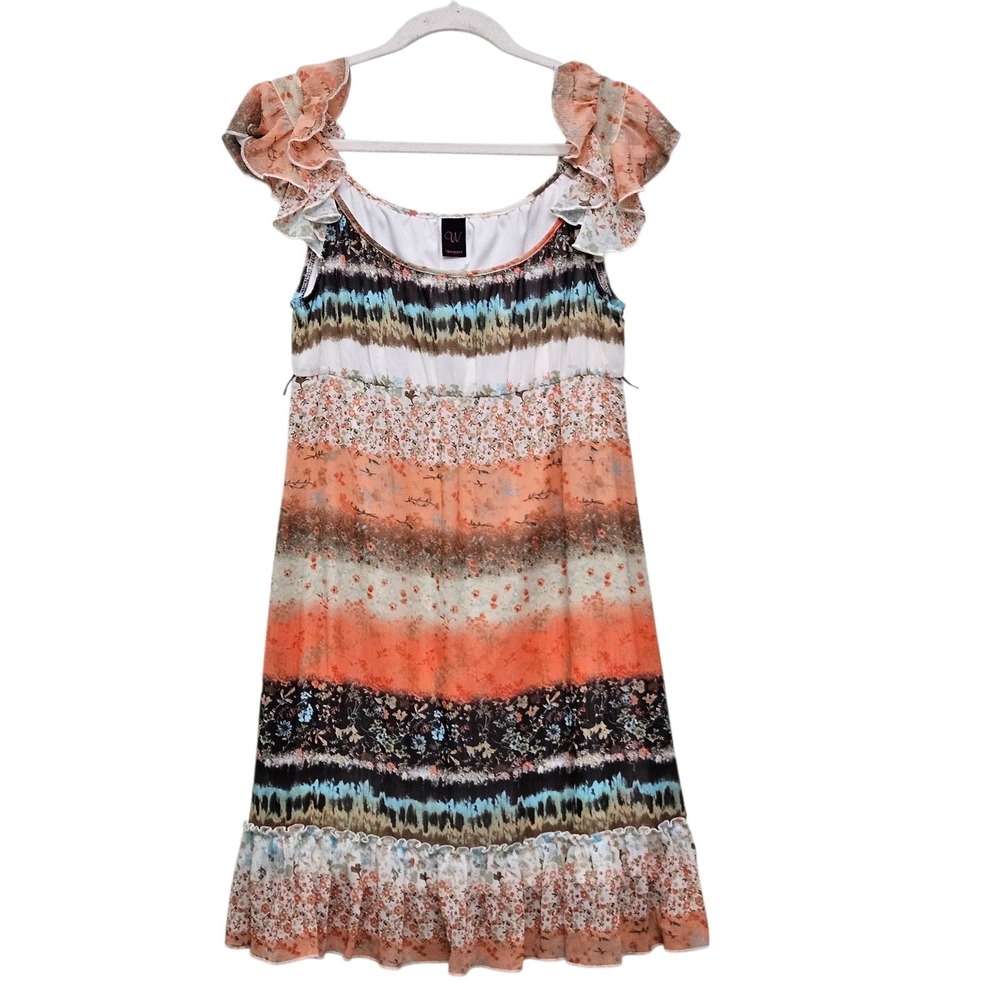 Wrapper Vintage Y2K Babydoll Boho Floral Stripe Dress Ruffle 90s Peasant M Flowy